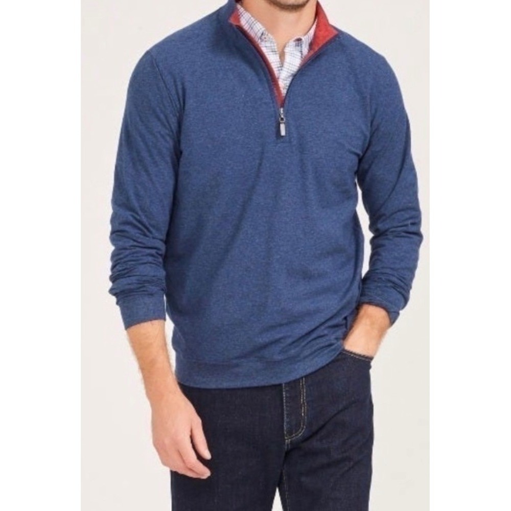 J.McLaughlin Blue Heathered Mock Neck Long Sleeve Quarter-Zip Pullover Men's XL